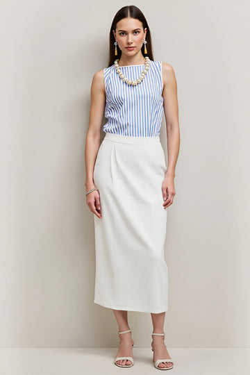 White And Blue Stripe Sheath Work Dress